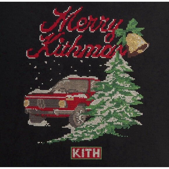 Size S - Kith Kithmas Needlepoint Nelson Long Sleeve Crewneck Black - Small NWT - Picture 3 of 7